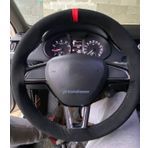 Skoda Super B Uyumlu Dikmeli Direksiyon Kilifi Kirmizi Yuzuklu Alkantara (Nubuk)