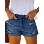 Skrsila Kadın kot şort yazlık kot kısa pantolon basic yaşlı yıkama kot bermuda şort yüksek bel Destroyed şort Boyfriend delikli kot şort, lacivert, L