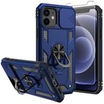 SKTGSLAMY iPhone 12 Kılıfı, Telefon 12 Pro Kılıfı, Ekran Koruyucuları ve Kamera Kapağı, [Askeri Sınıf] 16 ft.Drop Test Edilmiş Kılıf, iPhone 12 için Manyetik Destek Çubuğu Koruyucu Kılıf, Mavi
