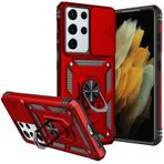 SKTGSLAMY S21 Ultra Telefon Kılıfı, Samsung Galaxy S21 Ultra Kılıf, Kamera Kapaklı, [Askeri Sınıf] 16 ft.Drop Test Edilmiş Kılıf, Manyetik Destek Çubuğu Koruyucu Kılıf Galaxy S21 Ultra 6,8 inç, Kırmızı