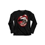 Skull Kuru Kafa Wampir Dudak Kadın Dudağı Uzun Kollu Tişört Baskılı T-Shirt Siyah