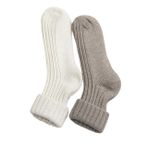 Sky Socks 2'li Yünlü Kalın Kışlık Kıvrıklı KAhverengi-Ekru Unisex Soket Çorap Seti