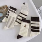 Sky Socks 5'li Ekonomik Paket Ekru - Kahve Desenli Unisex Tenis Çorap Seti - 35 - 42 - Kahve - Bej