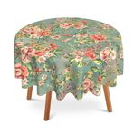 SKYDAWNY Vintage Çiçekli Masa Örtüsü 150 x 150 cm Yuvarlak, Gül Çiçek Masa Örtüsü Sonbahar Tatil Polyester Masa Örtüsü Dekoratif İç Mekan Dış Mekan Mutfak Yemek Partisi için