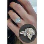 Skydiamond taşlı 925 ayar Gümüş Üzerine Beyaz Altın Kaplama Damla Tek Taş Yüzük