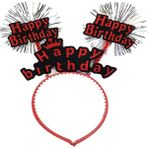 Skygo 22x19 cm Happy Birthday Yazılı Püsküllü Neon Kırmızı Renk Doğum Günü Tacı