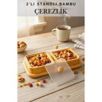 Skygo 2'li Standlı Kapaklı Bambu Çerezlik Sunumluk - Kahve