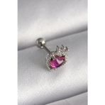 Skygo 316L Çelik Gümüş Renk Pembe Mineli Kalp Zirkon Taş Detaylı Taç Tragus Piercing