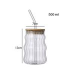 Skygo 500ML Bambu Kapaklı Cam Bardak, Cam Pipetli Silikon Kapak Contalı Desenli Sıcak Soğuk Içecekler Kahve Meyve Suları ve Çayları Için Şık Ergonamik Tasarım - Option-1 - 0 - Siyah