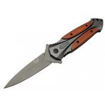 Skygo Benchmade DA27B Gri 20 cm Yarı Otomatik Kemerlikli Kutulu Ahşap Metal Sap Sivri Kamp Çakı