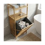 Skygo Deconox Doğal Bambu 2 Katlı Banyo Rafı ve Çamaşır Sepeti (40X30X95 Cm) - Açık Raflı Ahşap Düzenleyici Kirli Sepeti Dolabı - 1 kg