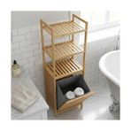 Skygo Deconox Doğal Bambu 3 Katlı Banyo Rafı ve Çamaşır Sepeti Havluluklu Ahşap Düzenleyici (40X30X119 Cm) - 1 kg