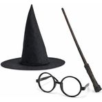 Skygo Harry Potter Tarzı Çocuk Seti - Siyah Keçe Şapka, Asa, Gözlük