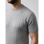 Skygo Revify Erkek Yazlık Triko Dokuma Tişört Kısa Kol Bisiklet Yaka Örgü Desenli T-Shirt - Gri