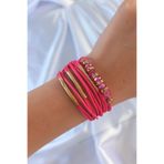 Skygo TJ-BB6357 Pembe Renk Zirkon Taşlı Metal Aksesuarlı İpli Çoklu Bileklik