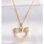 Skygo TJ-BKO8630 316L Çelik Zincir Altın Renk İnci Taş Detay Zirkon Taşlı Kalp Kolye