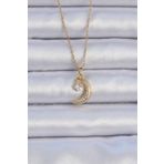 Skygo TJ-BKO9061 316L Çelik Zincir Altın Renk Zirkon Taşlı Sallantılı Ay Yıldız Kolye