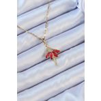 Skygo TJ-BKO9099 316L Çelik Zincir Altın Renk Kırmızı Etekli Zirkon Taşlı Balerin Kolye