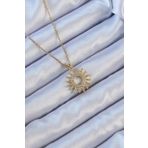 Skygo TJ-BKO9105 316L Çelik Zincir Altın Renk Zirkon Taşlı Parlayan Güneş Kolye