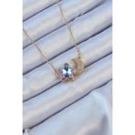 Skygo TJ-BKO9135 316L Çelik Zincir Altın Renk Ay Tasarımlı Renkli Zirkon Taşlı Çiçek Kolye