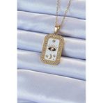 Skygo TJ-BKO9215 316L Çelik Zincir Altın Renk Mineli Zirkon Taşlı Göz Figür Tarot Kolye