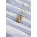 Skygo TJ-BKO9231 316L Çelik Zincir Eskitme Altın Renk Pembe Mineli Kalp Figürlü Tarot Kolye