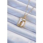 Skygo TJ-BKO9249 316L Çelik Zincir Altın Renk Beyaz Mineli Tarot Kolye