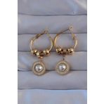 Skygo TJ-BKP9149 316L Çelik Gold Renk Zirkon Ve İnci Taşlı Cartier Model Halka Küpe