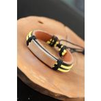 Skygo TJ-EB2531-KS Metal Aksesuarlı Sarı Siyah Renk Deri Erkek Bileklik