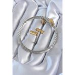 Skygo TJ-EB3603 316L Çelik Gümüş Renk Gold Detay Sarmal Model Erkek Bileklik Yüzük Kombini