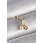 Skygo TJ-PR1228 316L Çelik Gold Renk Beyaz Mineli Kalp Sallantı Zirkon Taşlı Tragus Piercing