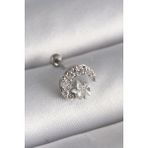 Skygo TJ-PR1257 316L Çelik Gümüş Renk Zirkon Taşlı Ay Yıldız Tragus Piercing