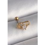 Skygo TJ-PR1274 316L Çelik Gold Renk Zirkon Taşlı Toplu İğne Tragus Piercing