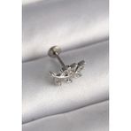 Skygo TJ-PR1343 316L Çelik Gümüş Renk Dal Model Zirkon Taş Detaylı Tragus Piercing
