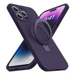 SKYLMW iPhone 15 Pro için Tasarlanmış Manyetik Görünmez Standlı Kılıf Mag-Safe Askeri Düşme Test Edilmiş Darbeye Dayanıklı Silikon iPhone 15 Pro Telefon Kılıfları Kadın Erkek için, Mor