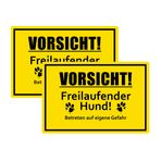 SL group - 2 Levha "Dikkat! Serbest dolaşan köpek!" 30 x 20 cm sağlam PVC plastik plakadan - uyarı levhası Dikkat bekçi köpeğine kendi tehlikenize girme - Serbest dolaşan köpeklere karşı uyarı