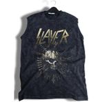 Slayer Baskılı Yıkamalı Kolsuz Tişört, Unisex Rock Band Temalı Sıfır Kol Vintage Atlet - Siyah