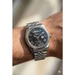 Slazenger 41 mm Paslanmaz Çelik Kasa Erkek Kol Saati | Çelik Kordonlu, Day Date Tasarım, 10ATM - Gümüş