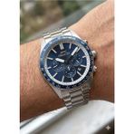 Slazenger Dual Time, Mavi Kadran Erkek Kol Saati | 42MM, Çelik Kordon, Mineral Cam, 10ATM - Gümüş - Mavi