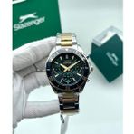 Slazenger Erkek Yeni Sezon Çelik Kordon Gümüş-Altın İçi Yeşil Renk Orjinal Kol Saati + Bileklik Hediyeli