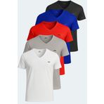 Slazenger KATRINA 5 li Set Erkek Tişört Beyaz - Siyah - Gri - Saks Mavi - Kırmızı