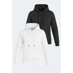Slazenger KATYA 2 li set Kadın Fermuarlı Kapüşonlu Cepli Beyaz - Siyah Sweatshirt