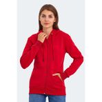 Slazenger KATYA Kadın Fermuarlı Kapüşonlu Cepli Kırmızı Sweatshirt