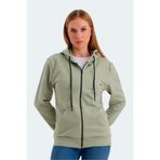 Slazenger KATYA Kadın Fermuarlı Kapüşonlu Cepli Yeşil Sweatshirt