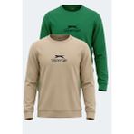Slazenger Ortwın 2 Li Set Erkek Sweatshırt - 2XL - Beyaz - Yeşil