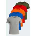 Slazenger OSWIN 5 li Set Erkek Tişört Gri - Haki - Kırmızı - Saks Mavi - Turuncu