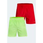 Slazenger RABI 2 li Set Erkek Cepli Deniz Şortu Kırmızı - Neon Yeşil Mayo