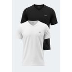 Slazenger Rıvaldo 2 Li Set Erkek V Yaka Tişört - Beyaz - Siyah