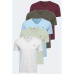 Slazenger Rıvaldo 5 Li Set Erkek Tişört - Beyaz - Haki - Bordo - Mavi - Su Yeşili