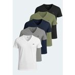 Slazenger SARGON 5 li Set Erkek Tişört Beyaz - Siyah - Lacivert - Haki - Gri